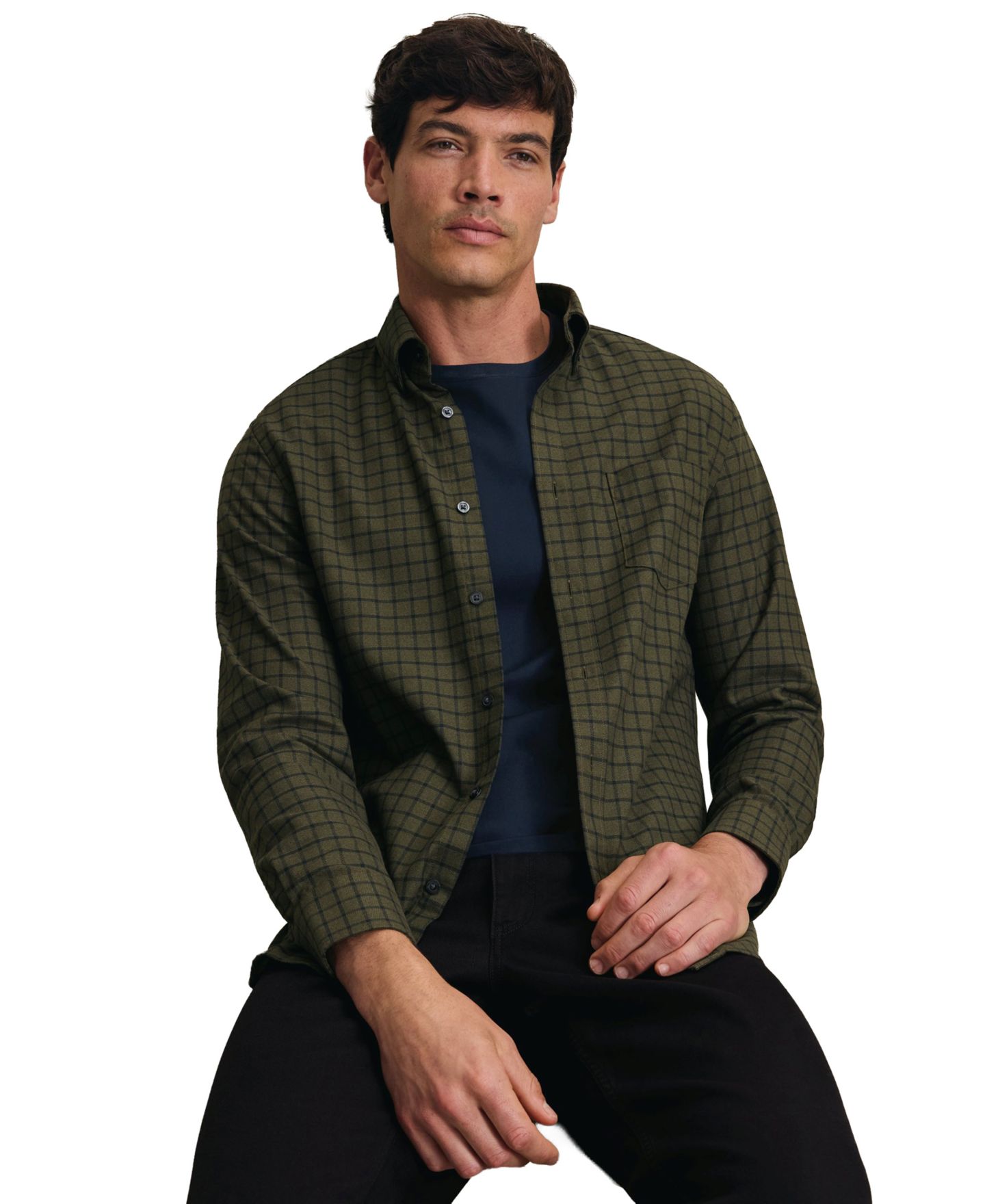 Мужская рубашка Charles Tyrwhitt Slim-Fit Non-Iron Check, цвет: Оливковый — фото 1