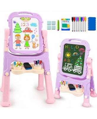 360 Degree Rotating Double Sided Kids Art Easel Adjustable Height Educational Toy Gift for 3 4 Year Olds