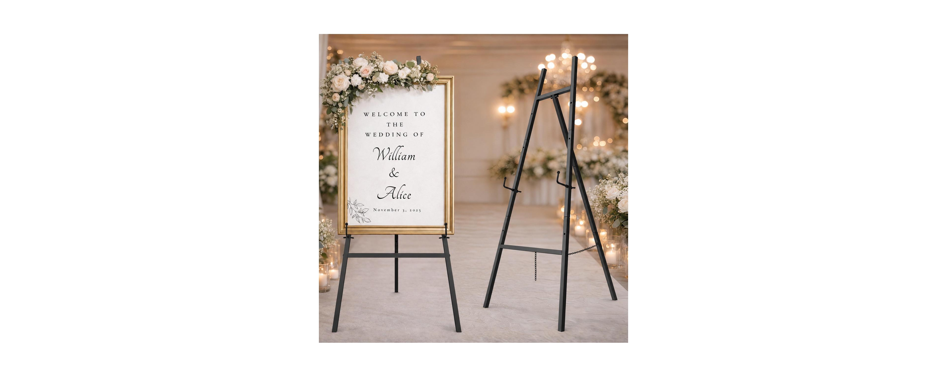 Aeelike Metal Adjustable Foldable Easel Stand For Wedding Event Signage