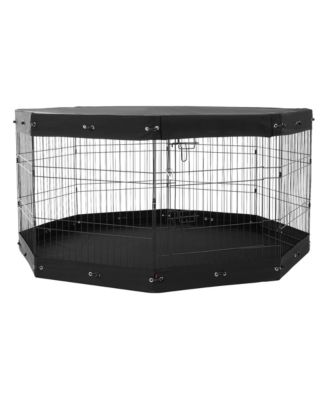 8 Panel Foldable Metal Dog Playpen with Top Cover and Bottom Pad