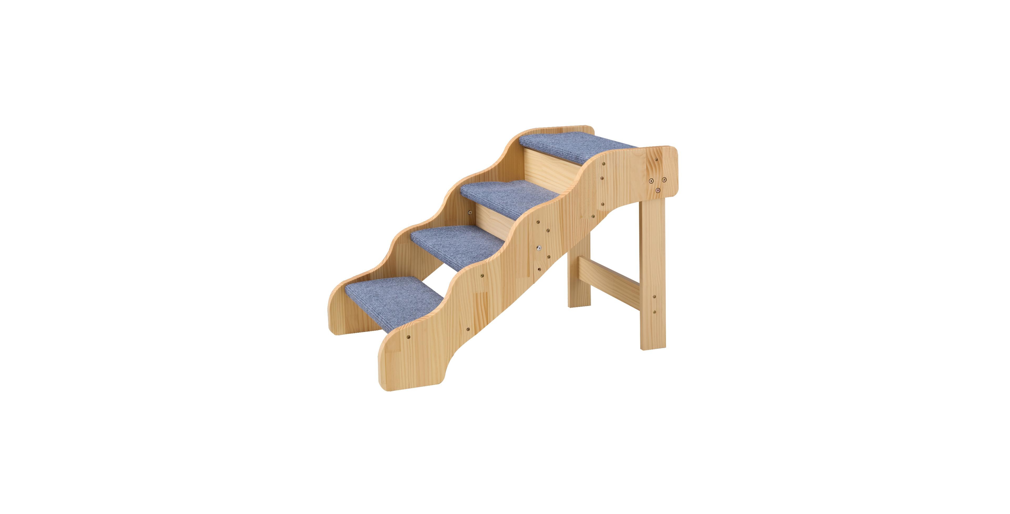 Gouun Four Step Wooden Pet Stairs for High Beds with Felt Covered Treads