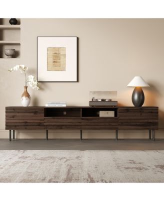 78.7-inch Slatted TV Stand with Iron Legs, Fits Up to 85-inch TV