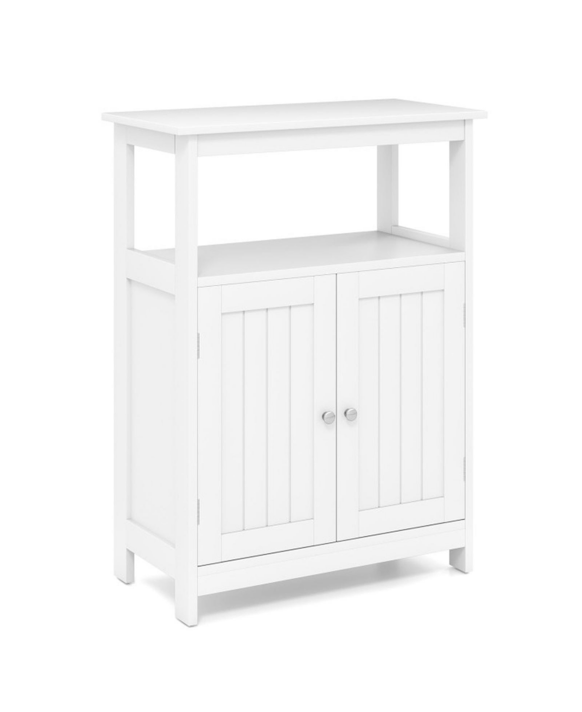 Hongge Bathroom Floor Cabinet with Open Compartment and 2 Doors - White