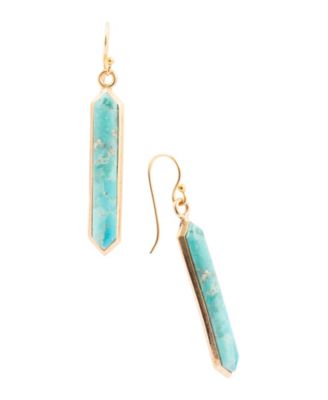 Gold-Tone Genuine Blue Turquoise Drop Earrings