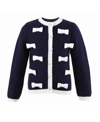Toddler Girls' 2T-5T Bow Applique Crewneck Long-Sleeve Cardigan