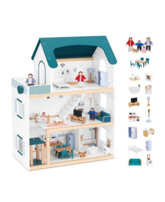 Wooden Dollhouse With Liftable Elevator