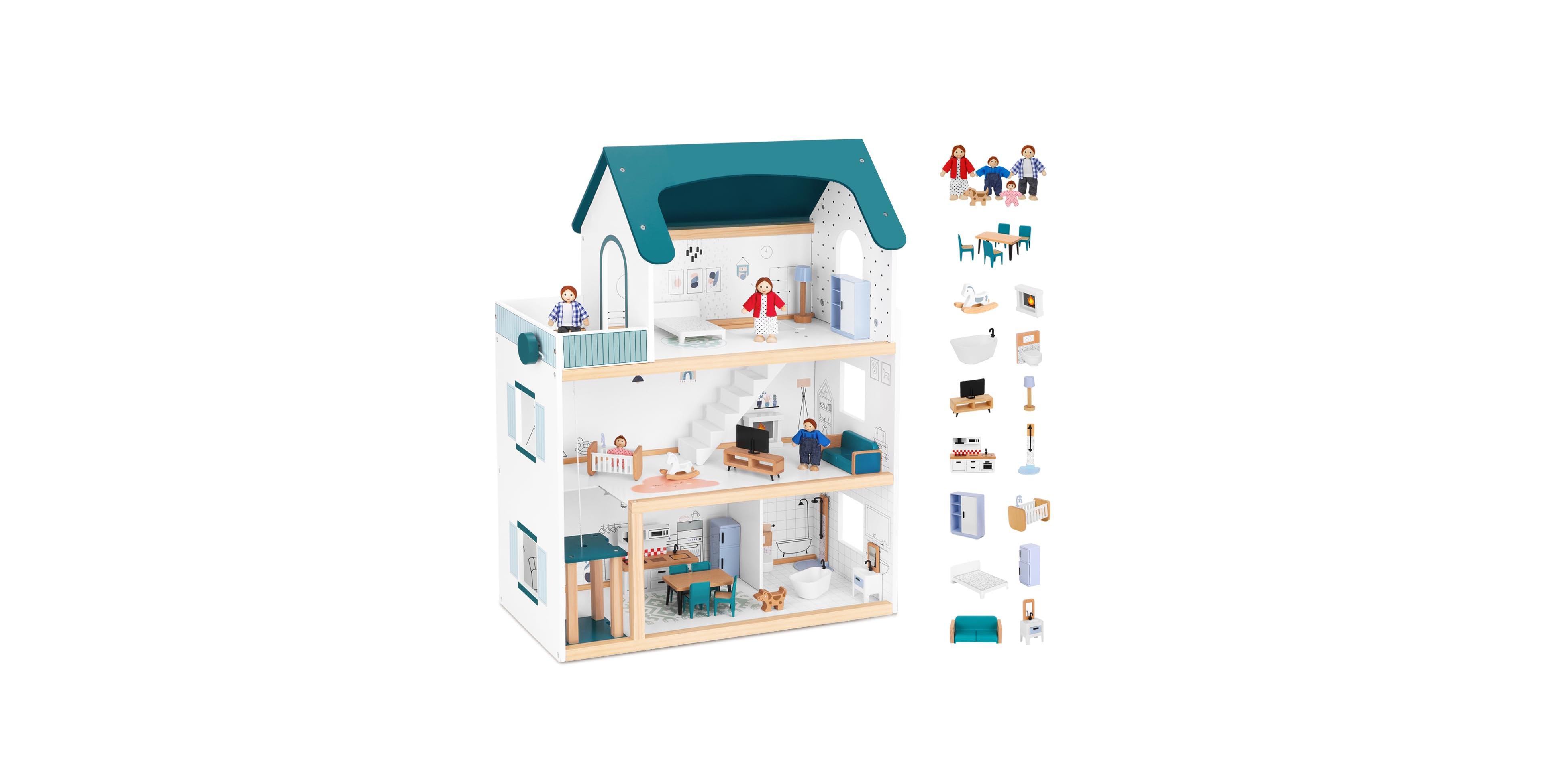 Gnuadz Wooden Dollhouse With Liftable Elevator