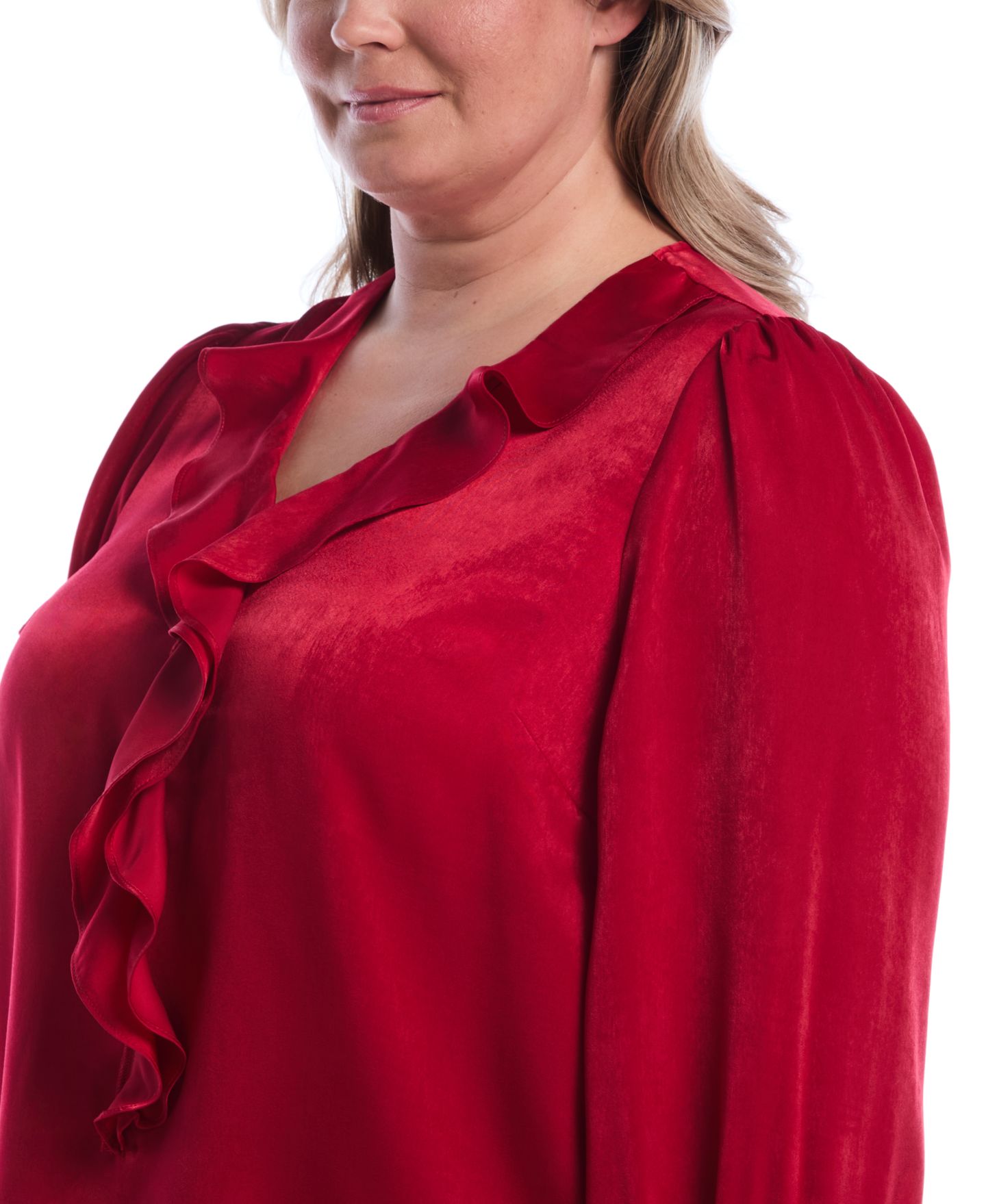 Женская блузка Rafaella Plus Size Puff-Sleeve Ruffle V, цвет: Красный — фото 5