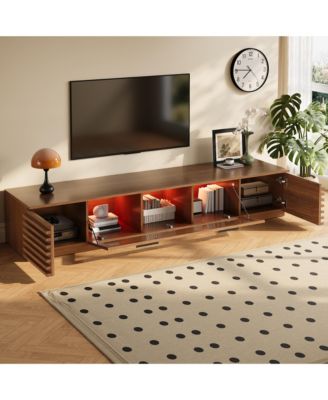 70.8" Walnut APP Control RGB LED Glass Flip Door TV Stand Legless Media Console For 80" TV