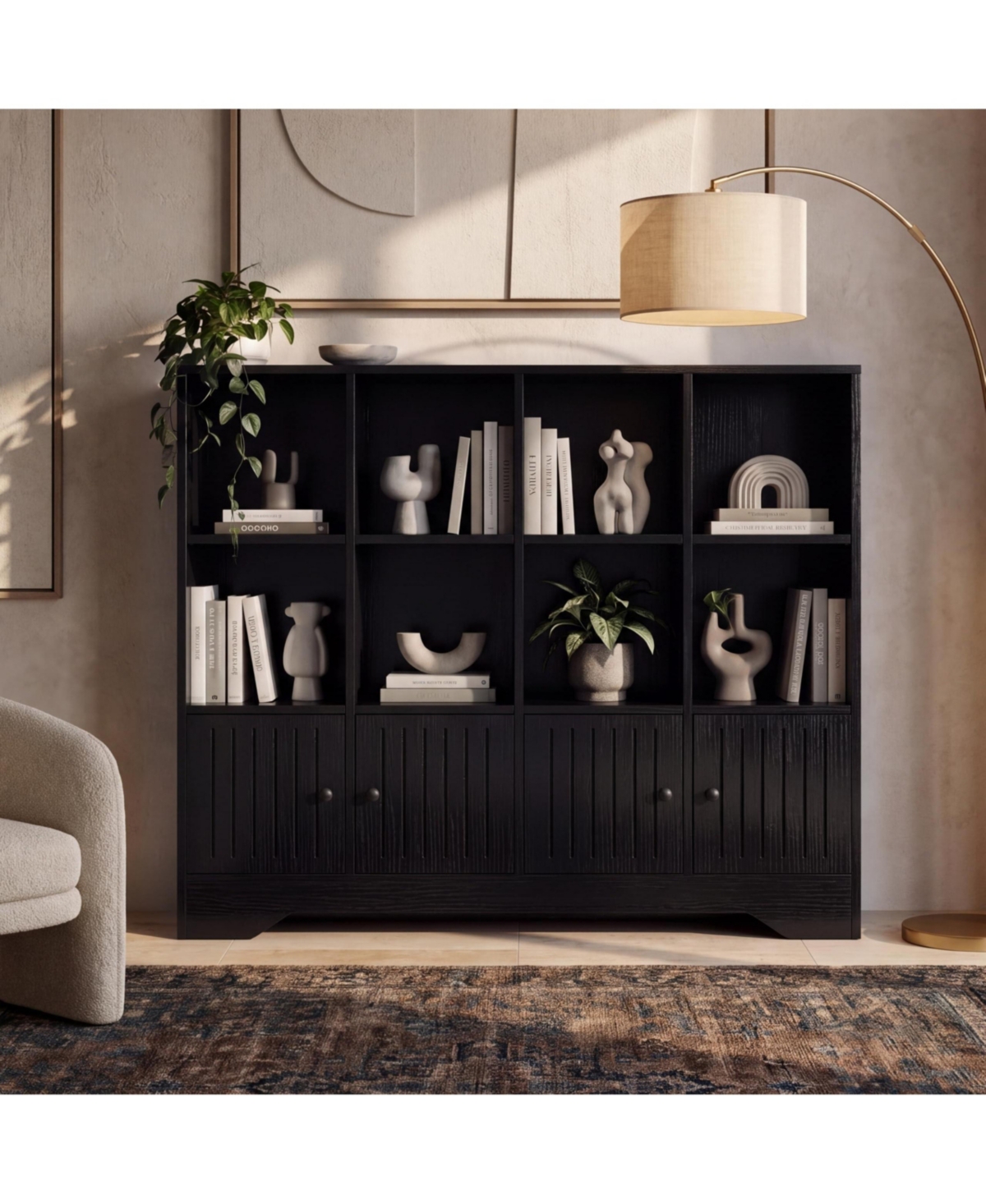 Gaomon 12-Cube Storage Bookshelf, Modern Cubby Unit With Closed Cabinet, Open Display Shelf For Living Room, Office, Toy Room