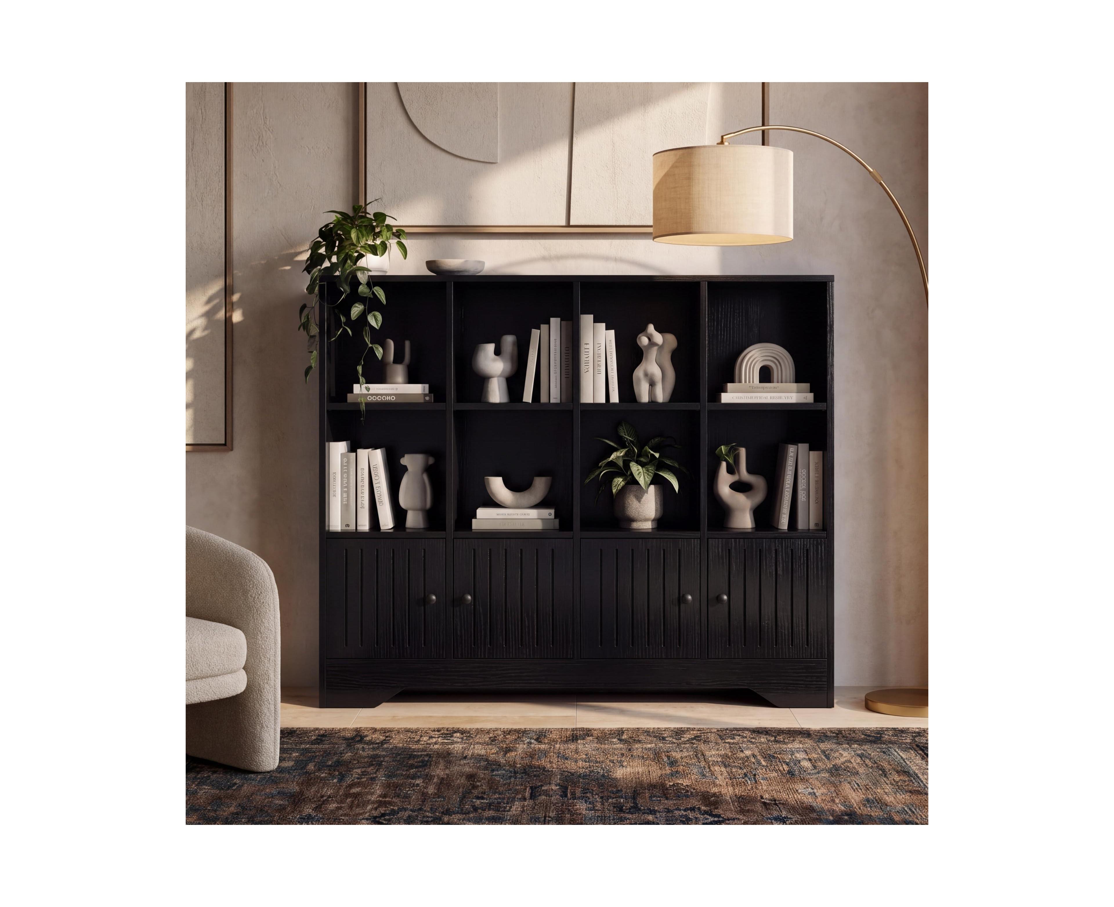 Gaomon 12-Cube Storage Bookshelf, Modern Cubby Unit With Closed Cabinet, Open Display Shelf For Living Room, Office, Toy Room