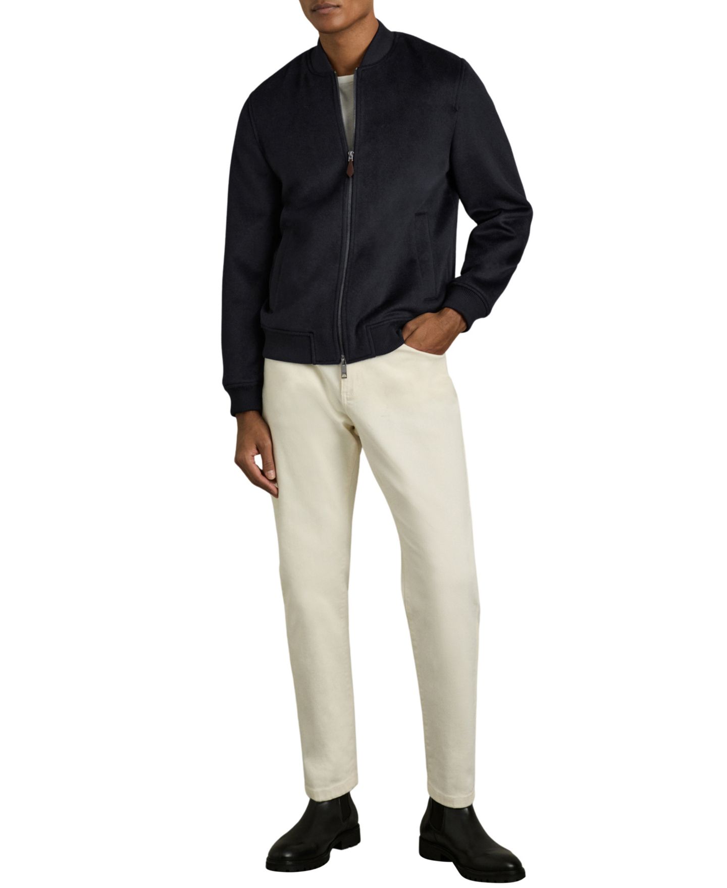 Мужская куртка REISS Harlan Long-Sleeve Wool-Blend Bomber, цвет: Тёмно-синий — фото 3