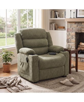 Oversized Power Recliner Chair, 26'' Wide Seat, Dual Memory Position Controls, USB Charging, Plush Padding, Cup Holders, Side Pockets