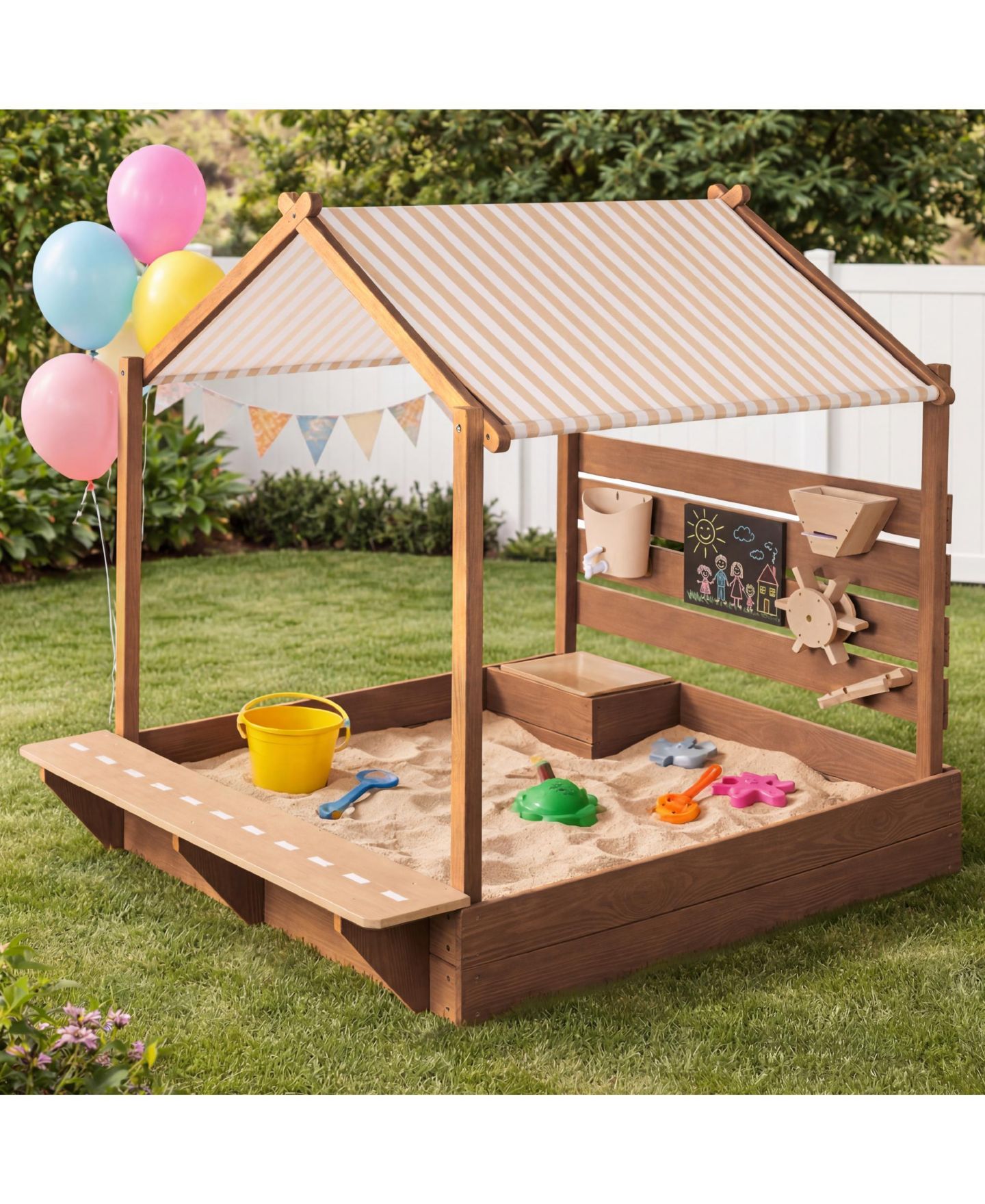 Детская игрушка Best Choice Products Wooden Sandbox 52" x 45", Canopy & Water Table Playset, Fits 4 Kids, Ages 3+, цвет: Бежевый — фото 9