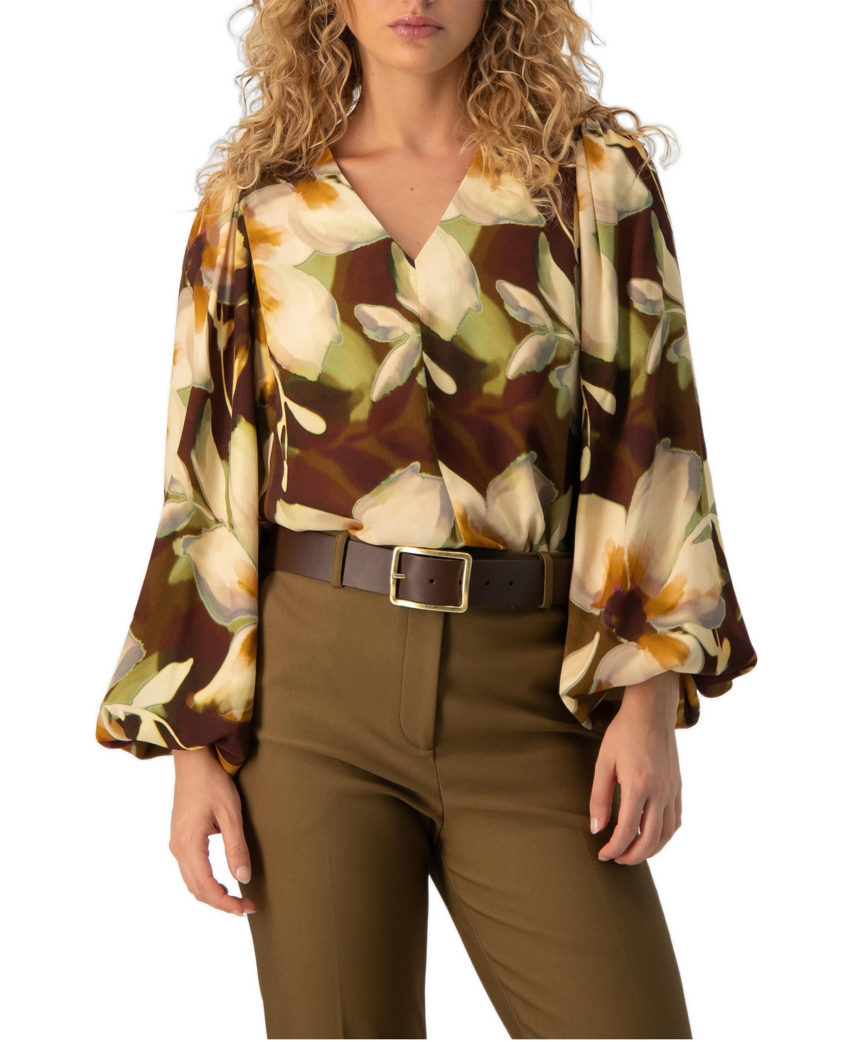 Ivonne Women's Floral-Print Puff-Sleeve V-Neck Blouse