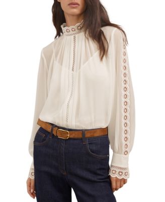 Women's Sheer Lace Mock Neck Blouse