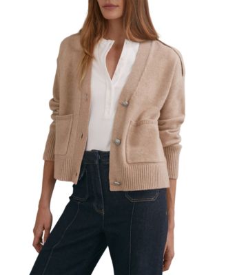 Women's Button Detail Dropped Shoulder Patch Pocket V-Neck Cardigan Sweater