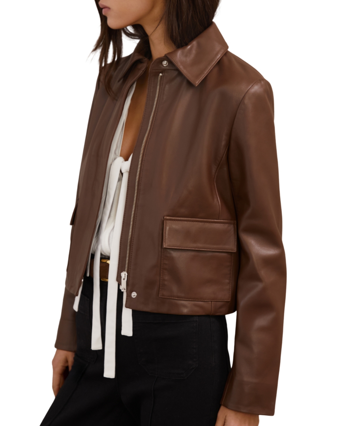 Reiss Women's Cropped Leather Jacket