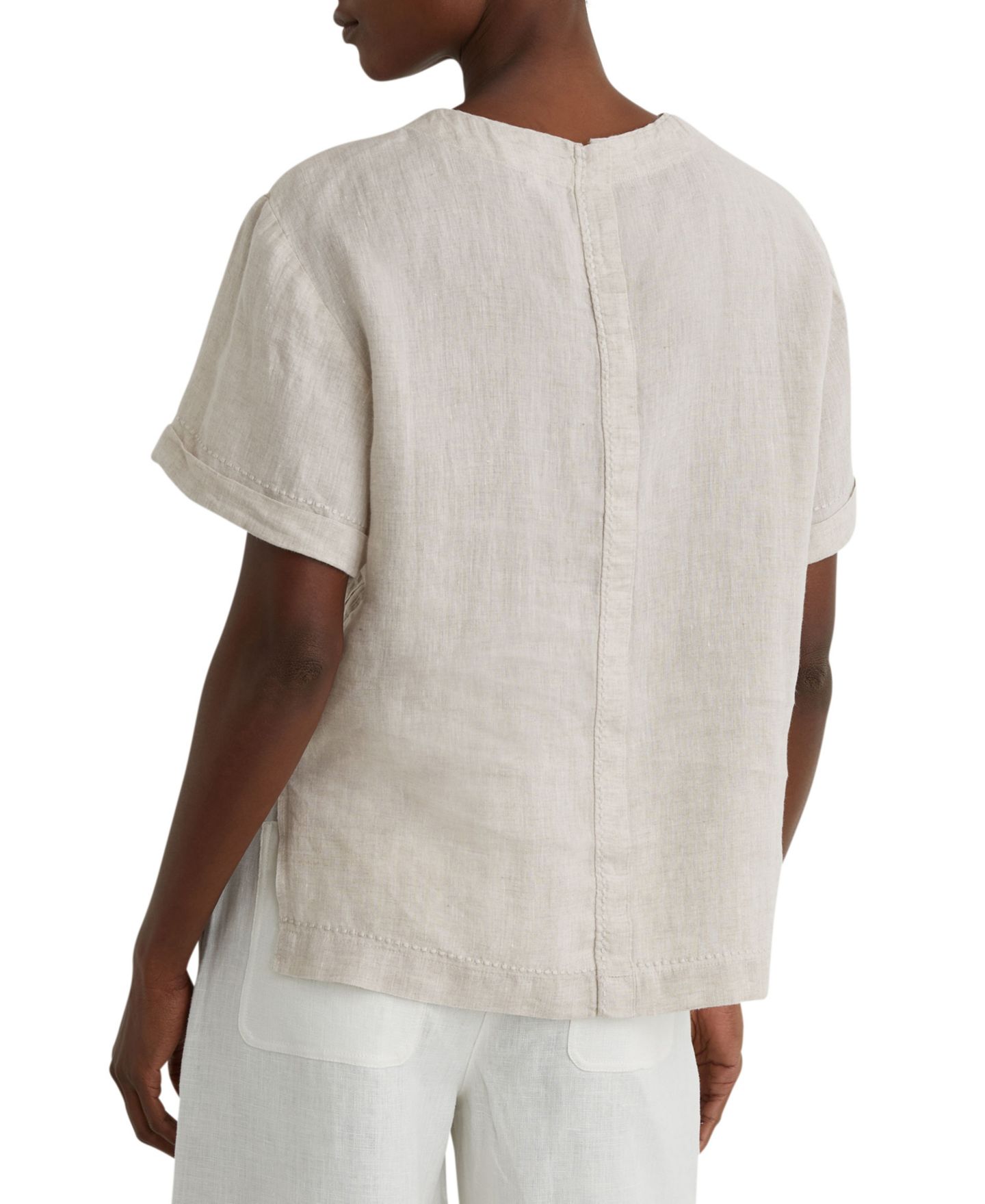 Женская футболка REISS Tamara Short-Sleeve Crewneck Patch Pocket Linen, цвет: Бежевый — фото 3