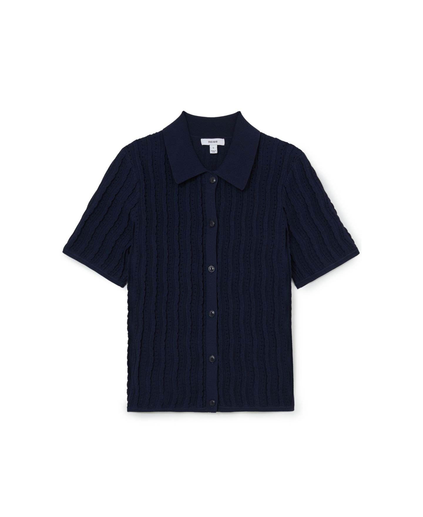 Женское поло REISS Audrey Ribbed Polo, цвет: Тёмно-синий — фото 4