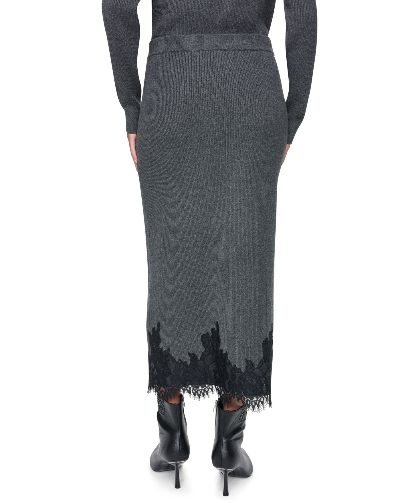 Женская юбка DKNY Lace-Trim High-Waisted Midi, цвет: Асфальтовый — фото 5