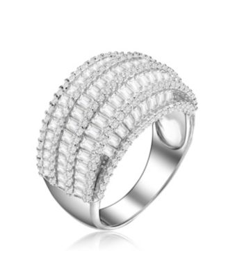 Sterling Silver White Gold Plated CZ Cluster Dome Cocktail Ring