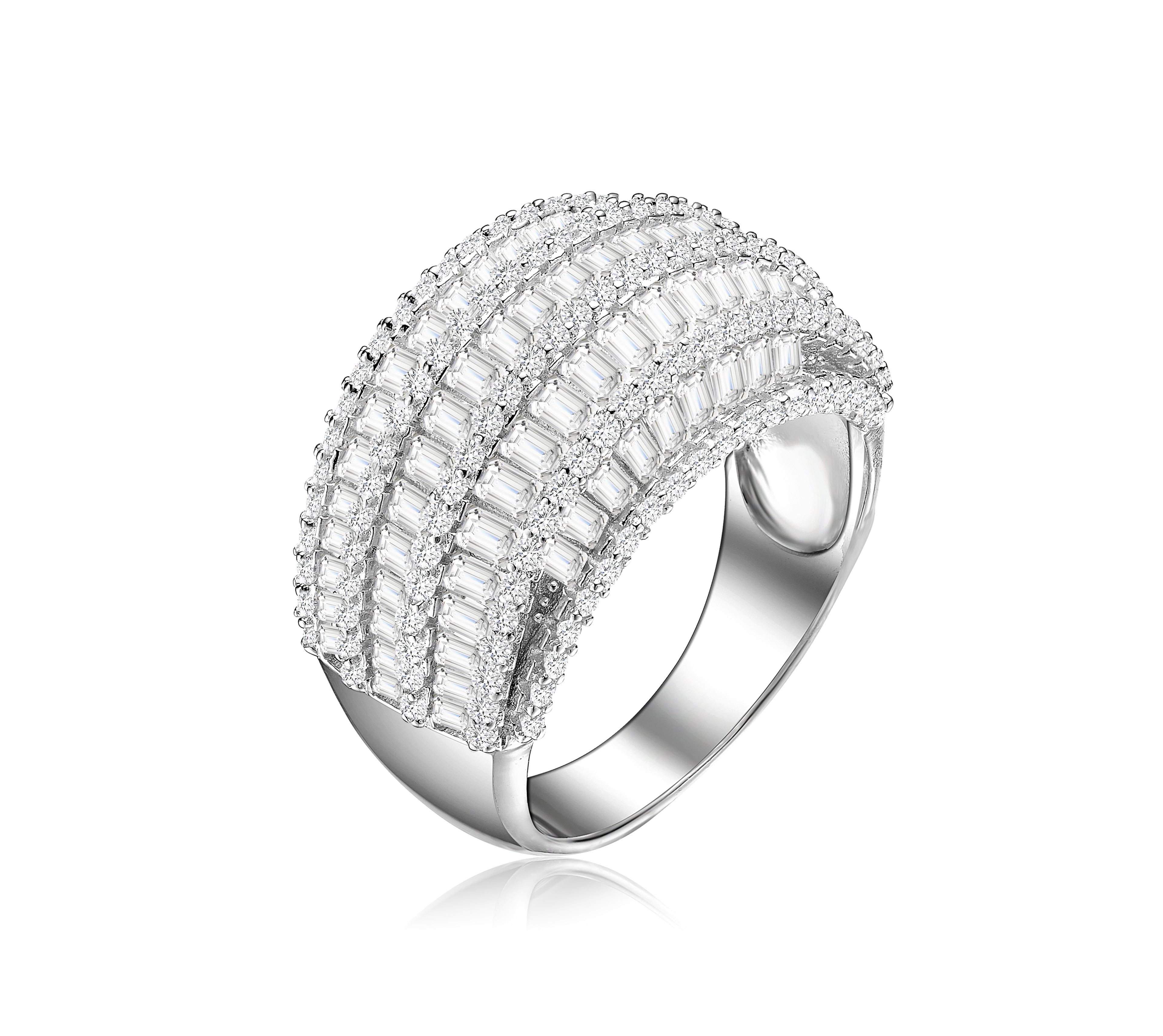 Sterling Silver with White Gold Plated Clear Round Cubic Zirconia Cluster Cocktail Ring