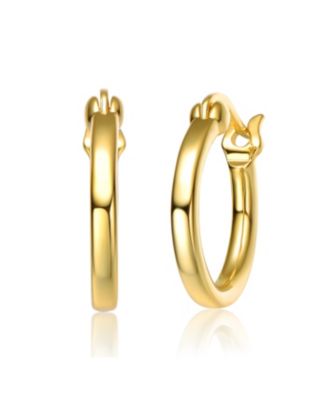 Radiant Sterling Silver 14K Gold Plated CZ Sleek Hoop Earrings