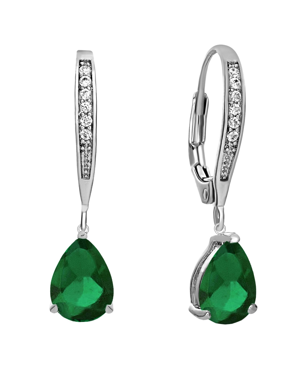Elegant Sterling Silver Dangling Pear-Shaped Cubic Zirconia Earrings - Green
