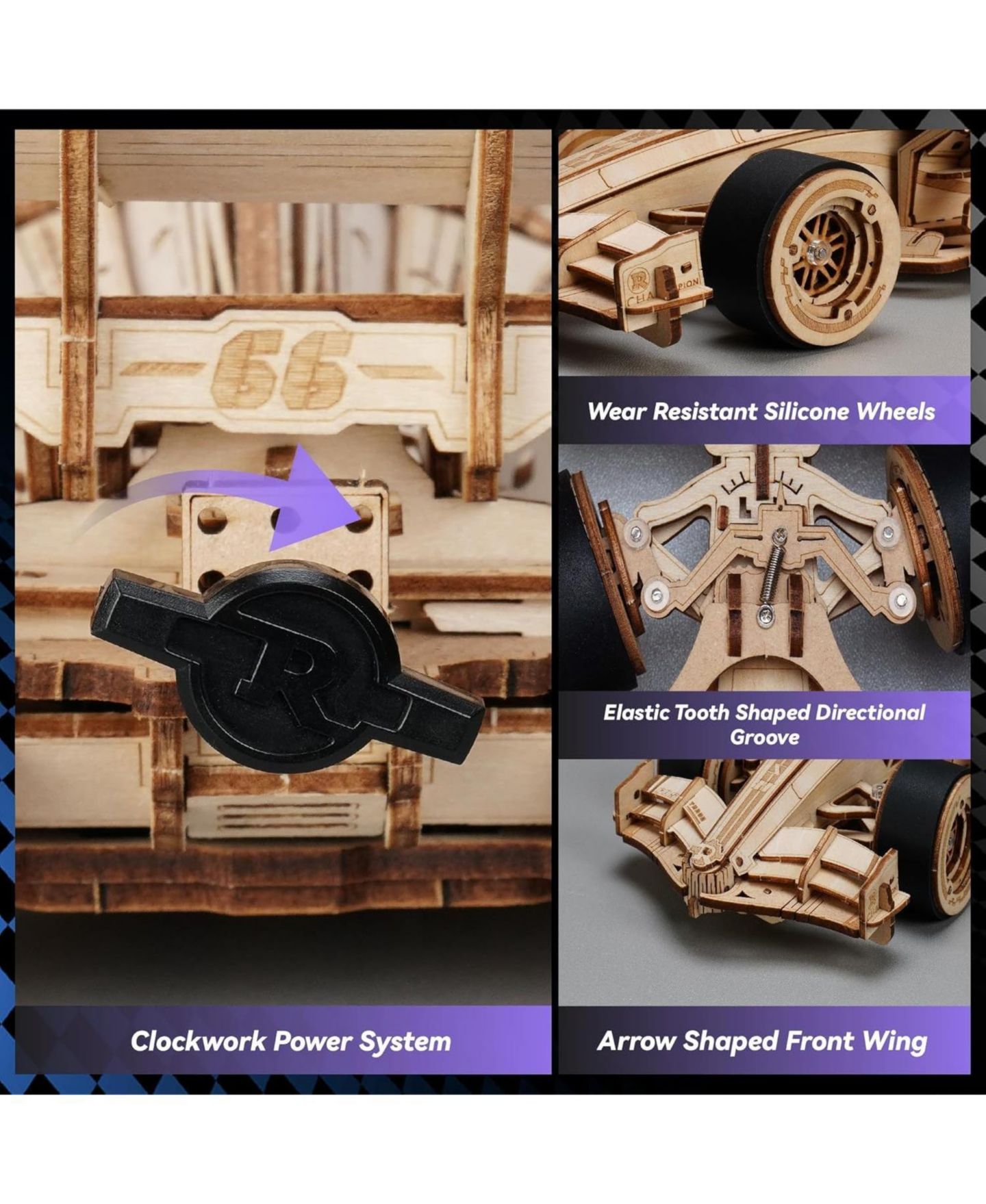 3D-пазл Robotime для взрослых: деревянная гоночная машина Формулы 1, 1:18, сборная модель — фото 6