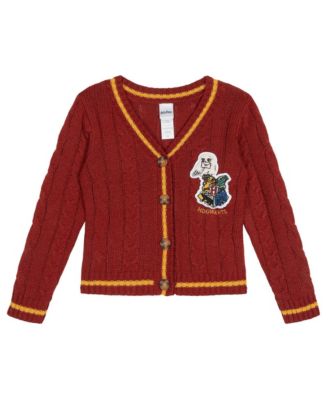 Girls' 4-16 Cable-Knit Hedwig Applique V-Neck Cardigan Sweater