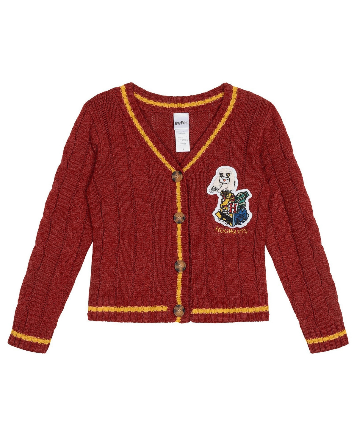 Harry Potter Girls' 4-16 Cable-Knit Hedwig Applique V-Neck Cardigan Sweater