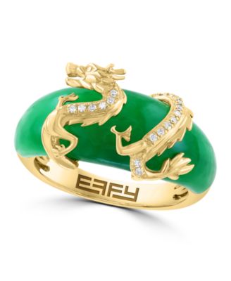 Diamond and Jade Dragon Pendant and Ring in 14k Yellow Gold