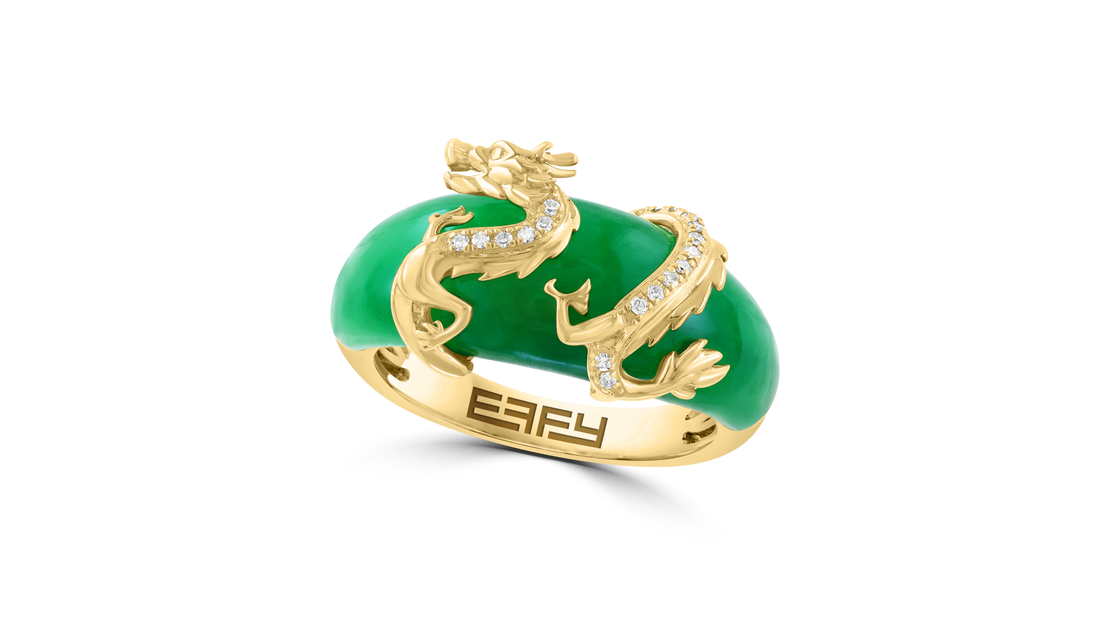 Effy Collection Jade and Diamond Dragon Ring (1/20 ct. t.w. Diamond, 9-3/4 ct. Jade) in 14K Yellow Gold