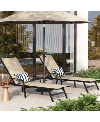Mid-Century Textilene Lounge Chair, Set of 8 Adjustable Patio Chaises with 5-Position Backrest for Poolside Backyard