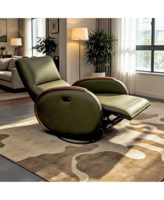 Technical Leather Solid Oak Armrest 260degree(s) Swivel Rocking Recliner