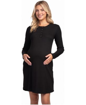 Women's Ribbed Long-Sleeve Nursing Dress with Snap Front Dress