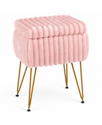 Faux Fur Vanity Stool Ottoman with Hidden Storage Space