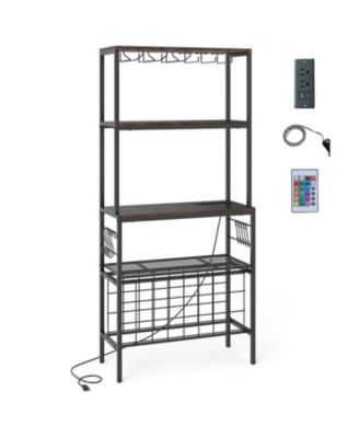 Tall Wine Organizer Rack Featuring RGB Lights and Outlets