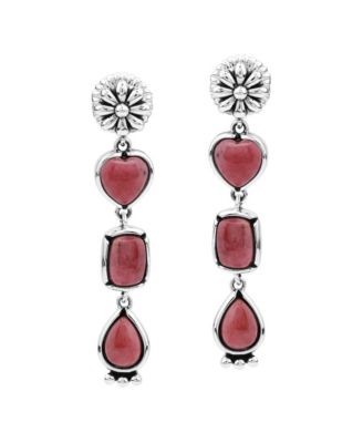Rhodonite Concha Dangle Earrings in Sterling Silver