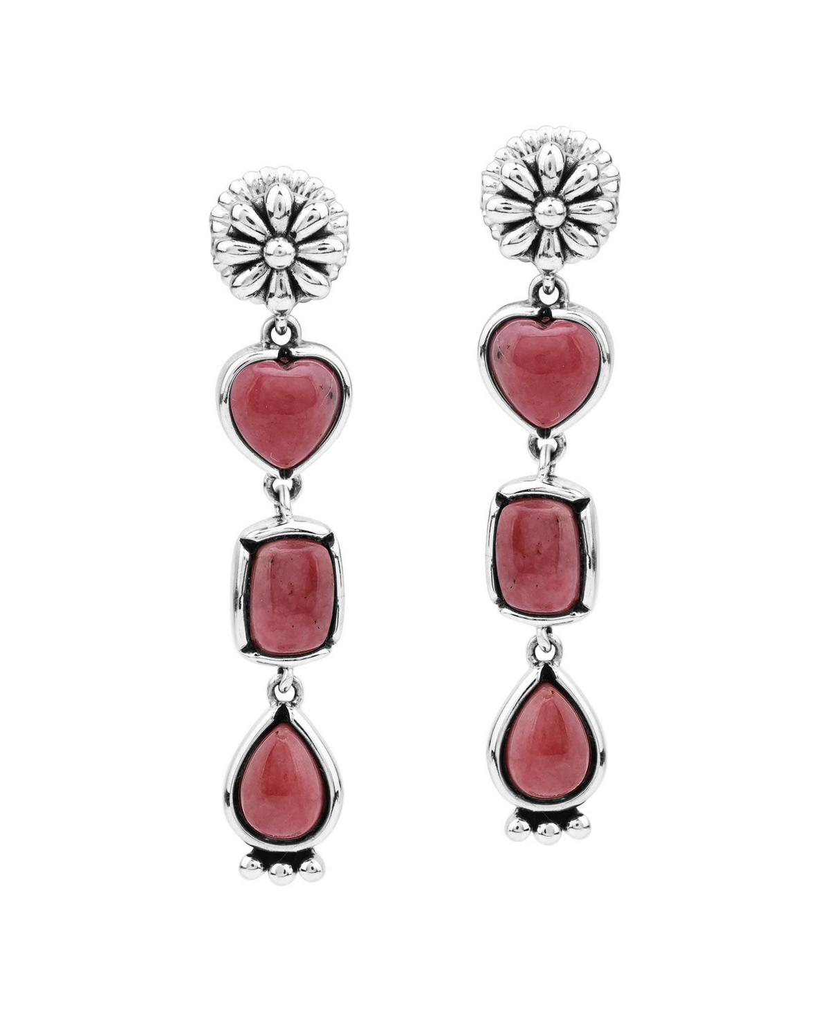 American West Jewelry Rhodonite Concha Dangle Earrings in Sterling Silver - Rhodonite