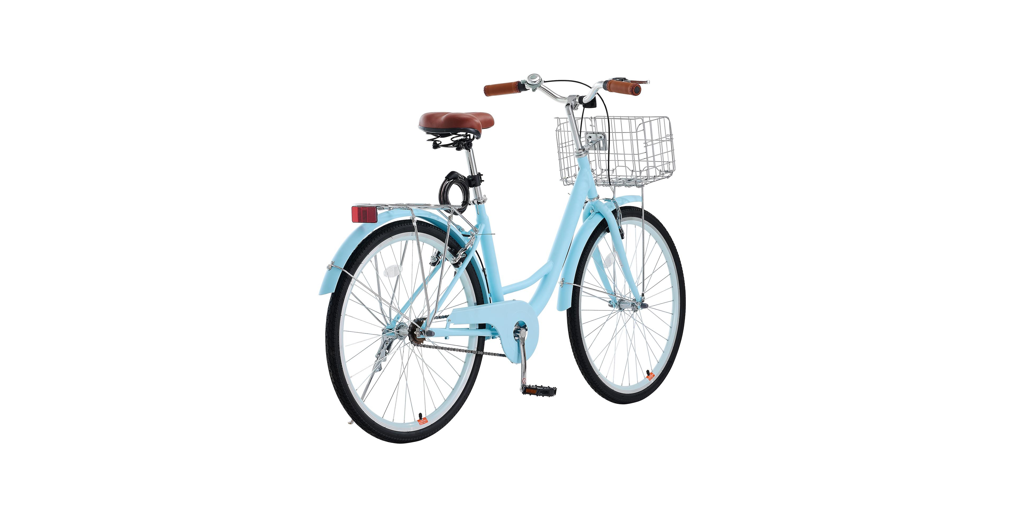 Sugift 1-Speed 26-Inch Beach Cruiser Bike with Basket Rear Rack and Adjustable Seat for Cycling