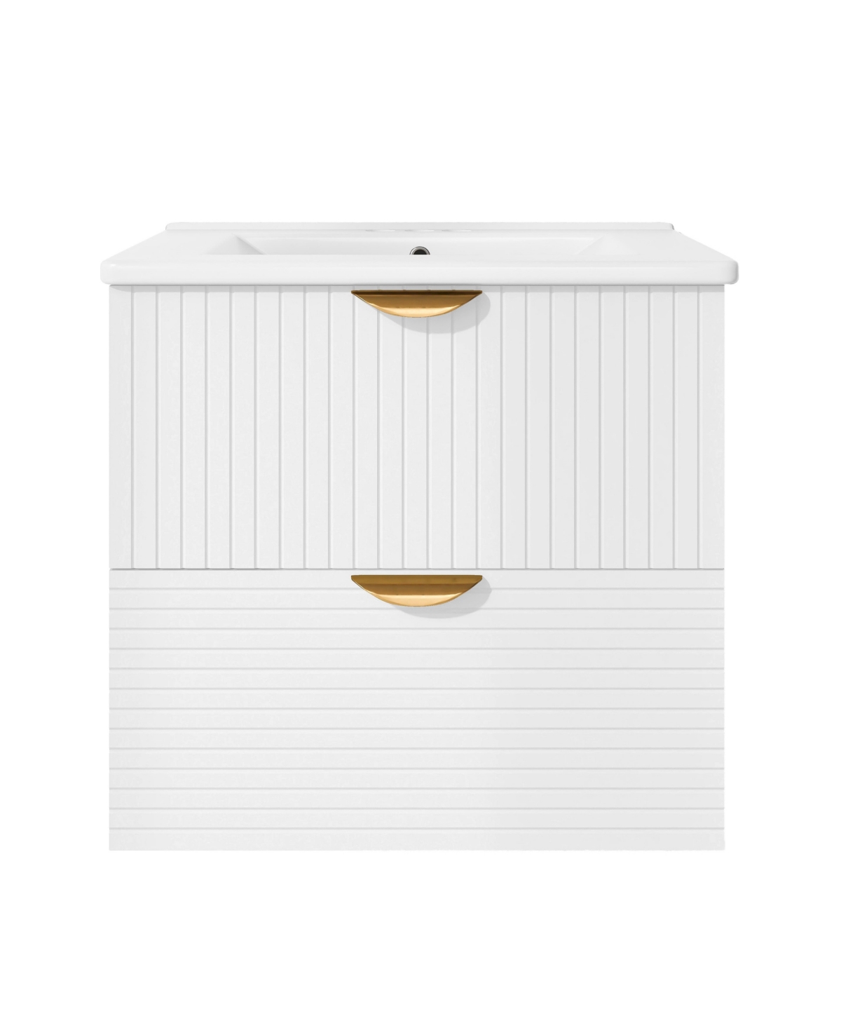 Sillysis 24 Inch Floating Bathroom Vanity, Mdf Cabinet, Ceramic Integrated Sink, 2 Drawers, Assembly Required - White