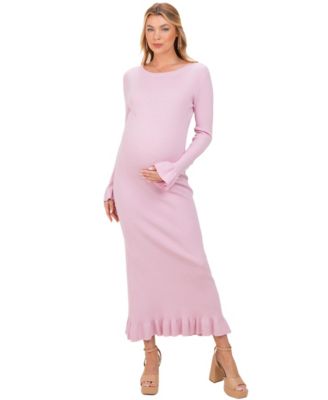 Women's Denim Ribbed Knit Bow Back Maxi Dress