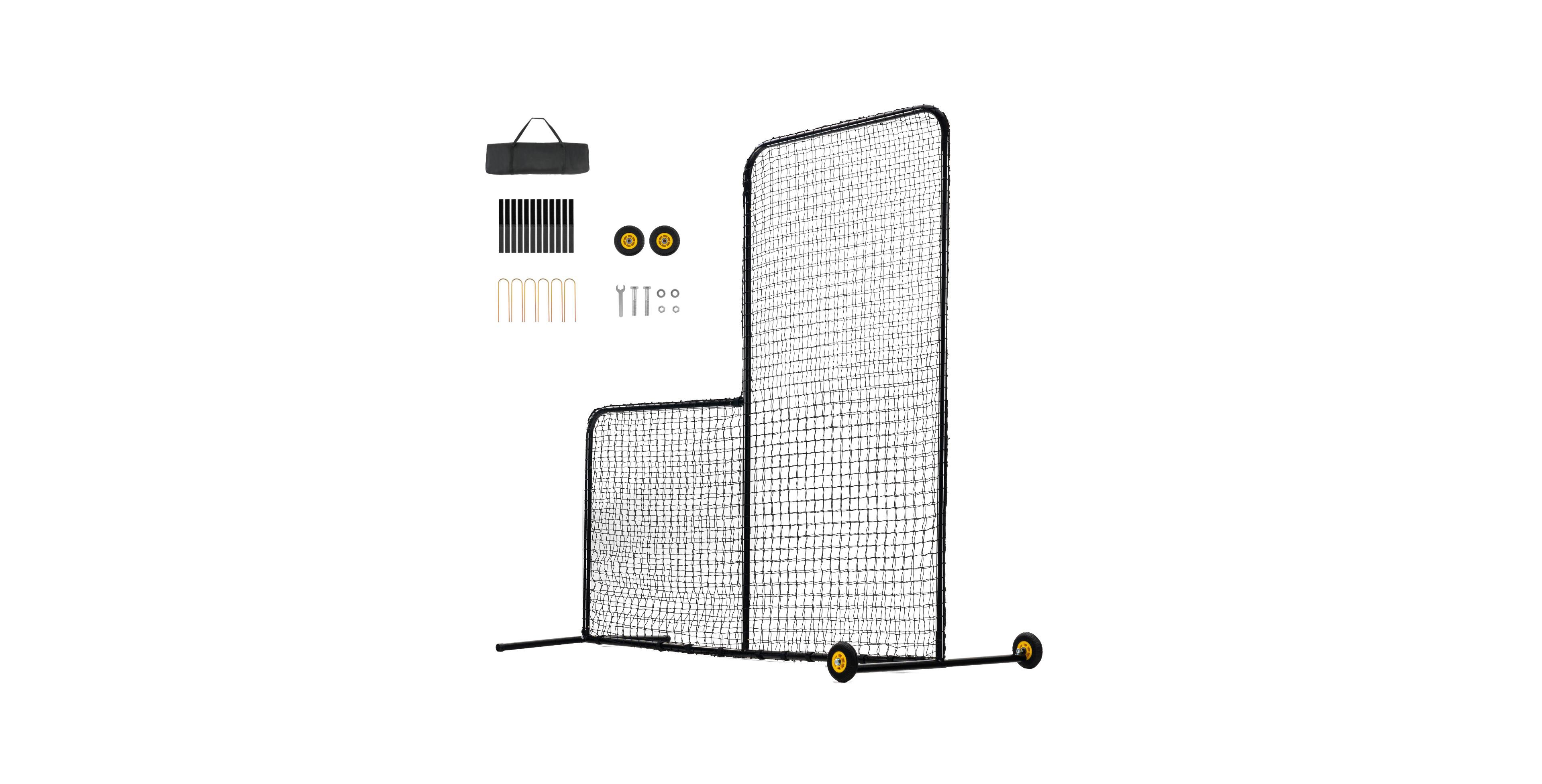 Hongge 7x7 Ft Double-Sided Baseball L Screen with Rolling Wheels