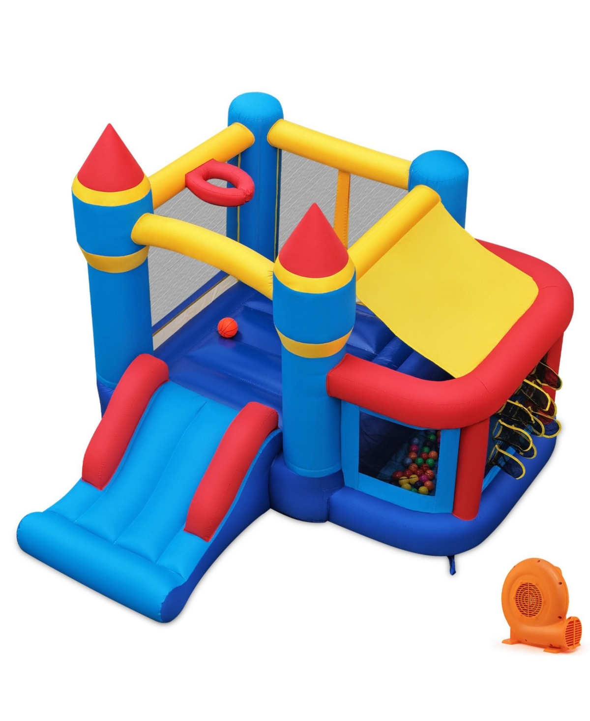 Sugift Inflatable Bounce House with Slide, Ball Pit, Basketball Rim & Games, 550W Blower, Ages 3-12