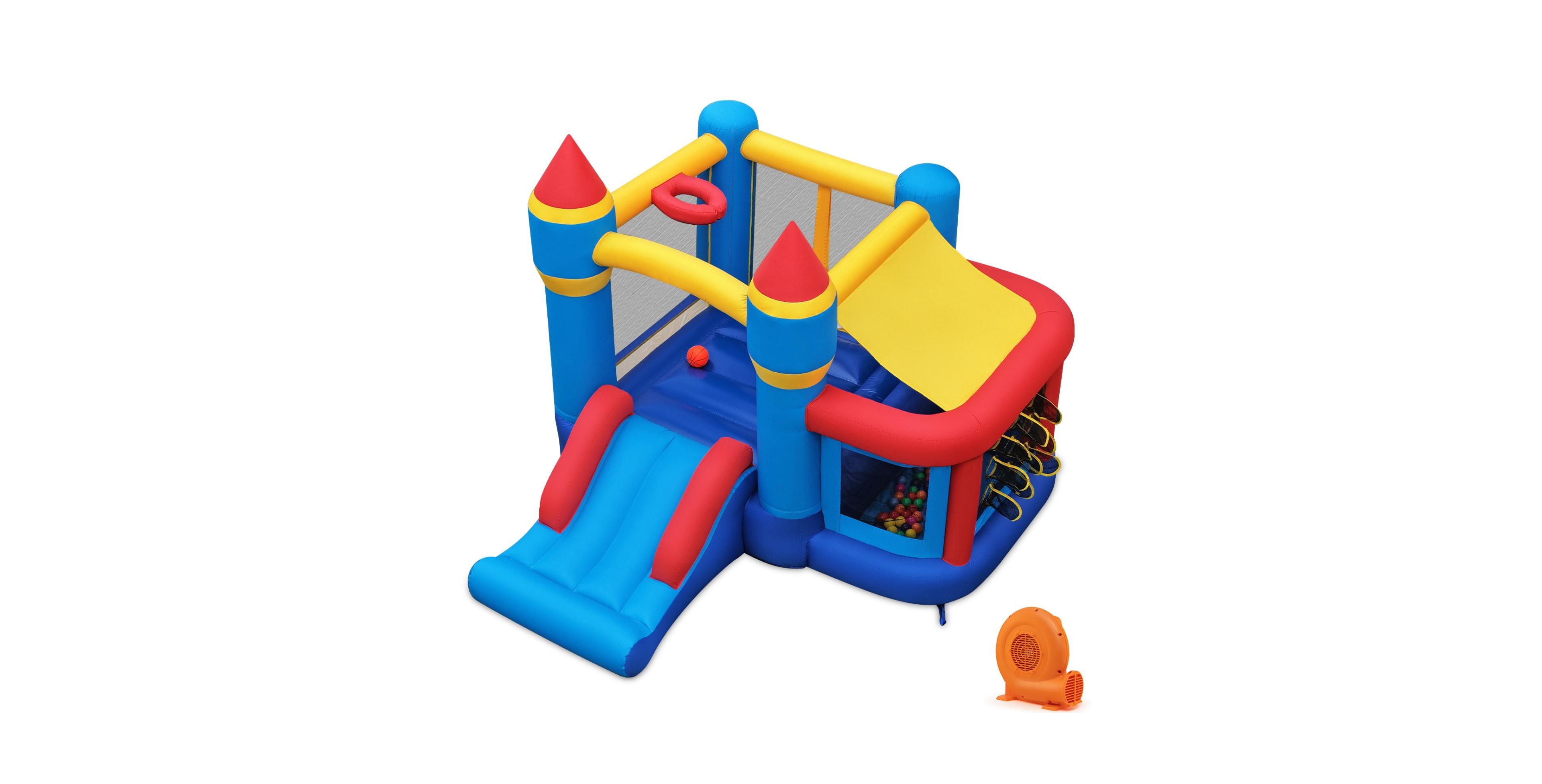Sugift Inflatable Bounce House with Slide, Ball Pit, Basketball Rim & Games, 550W Blower, Ages 3-12