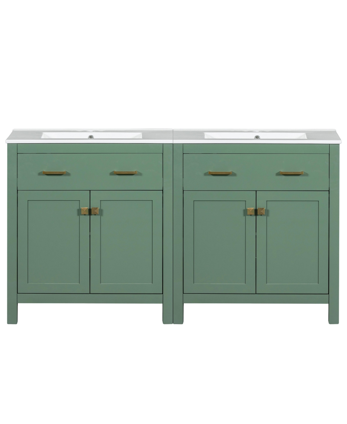 Sillysis 60 Inch Freestanding Bathroom Vanity Set, Mdf Cabinets with Solid Wood Frames, Ceramic Integrated Sinks, Tip-Out Drawers, Assembly Required -