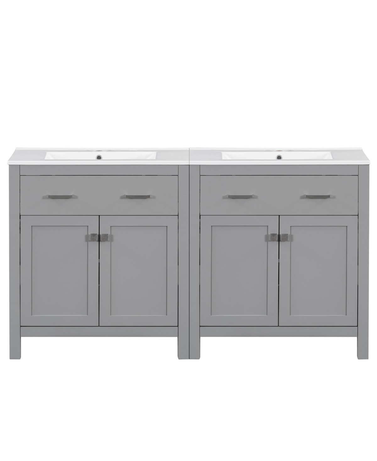 Sillysis 60 Inch Freestanding Bathroom Vanity Set, Mdf Cabinets with Solid Wood Frames, Ceramic Integrated Sinks, Tip-Out Drawers, Assembly Required -