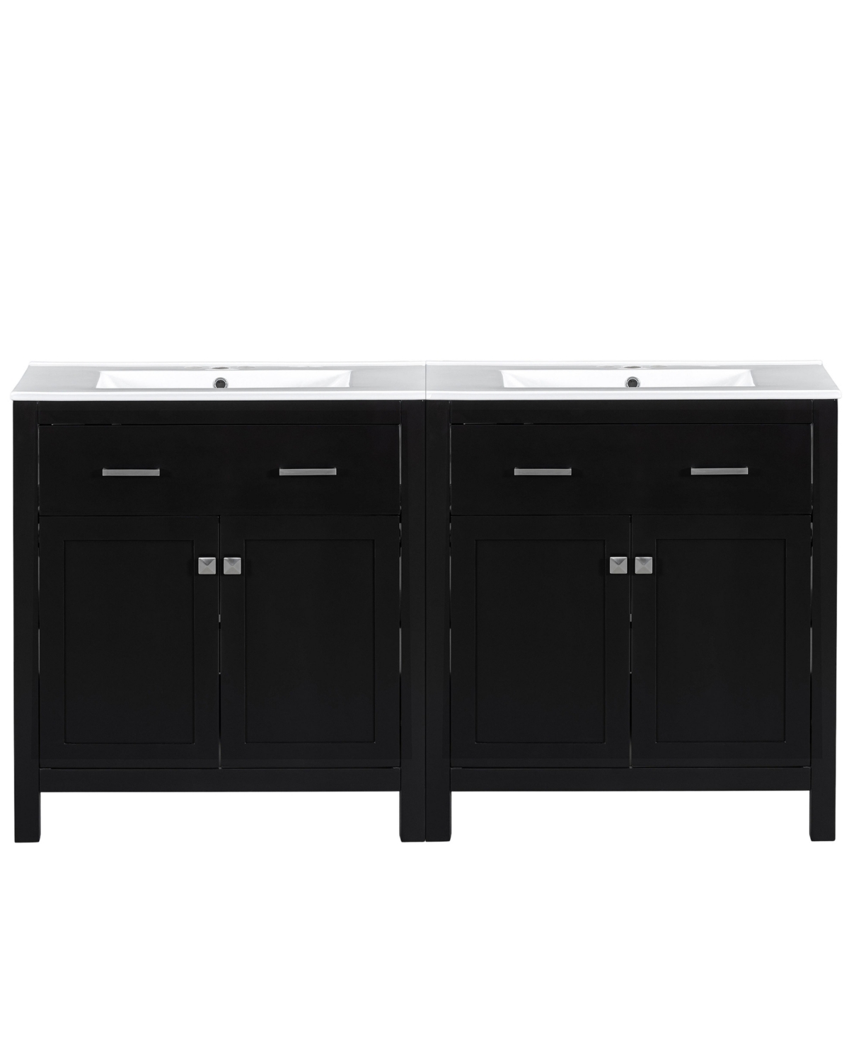 Sillysis 60 Inch Freestanding Bathroom Vanity Set, Mdf Cabinets with Solid Wood Frames, Ceramic Integrated Sinks, Tip-Out Drawers, Assembly Required -